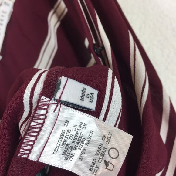 Flynn Skye Burgundy Stripe Wrap Spaghetti Boho Wide Leg Jumpsuit XS - Picture 6 of 12